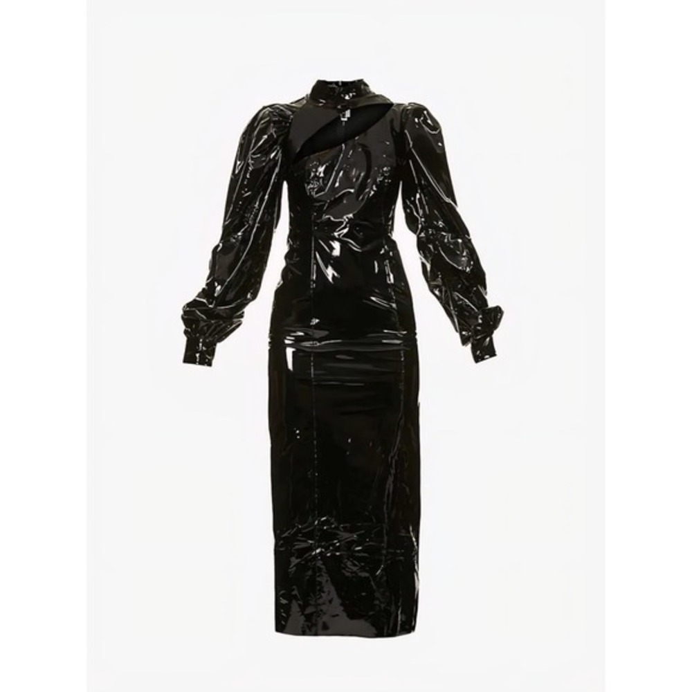 Birger Christensen Kimora Dress Black Patent Look Cutout Midi Dress Size S - Picture 5 of 13